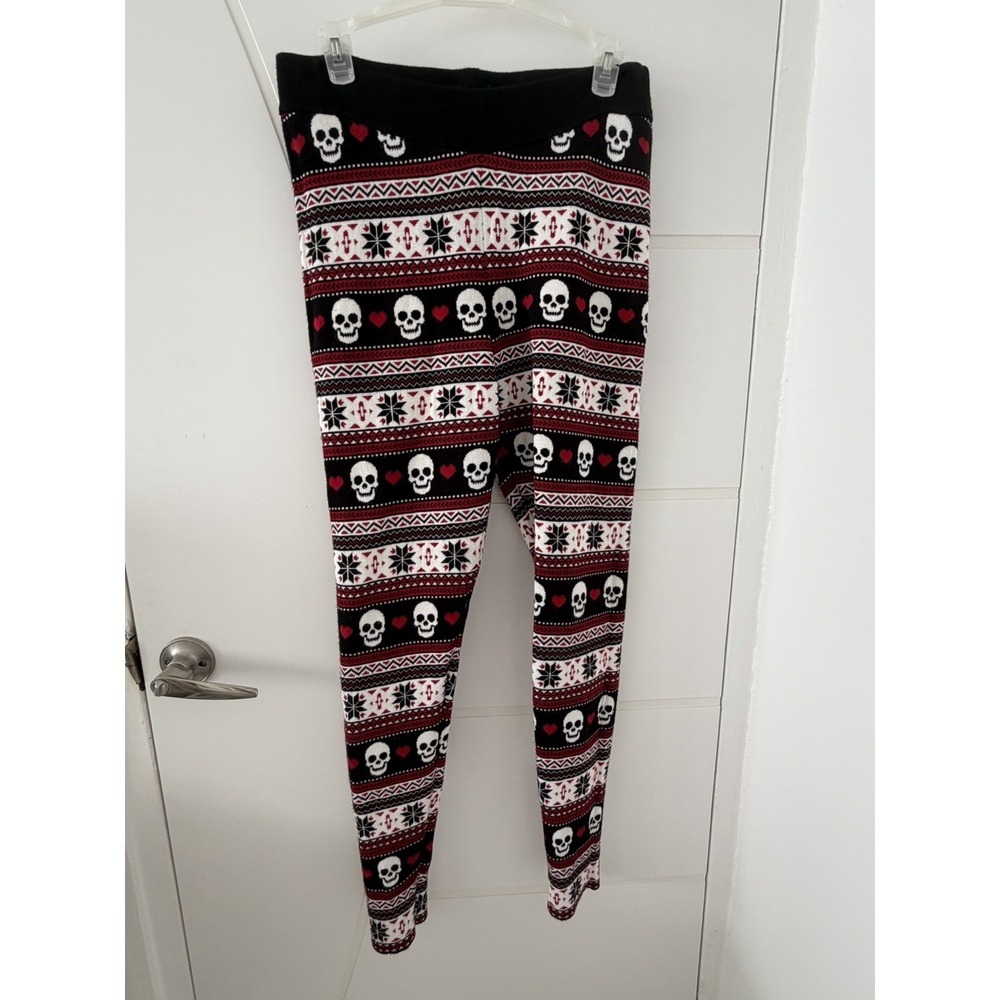 Torrid Skull Fair Isle Leggings | Size 0 (12/14) | Black White Red Super Stretch